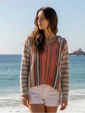 Roxy Striped V-Neck Surfer-Chic Knit Sweater